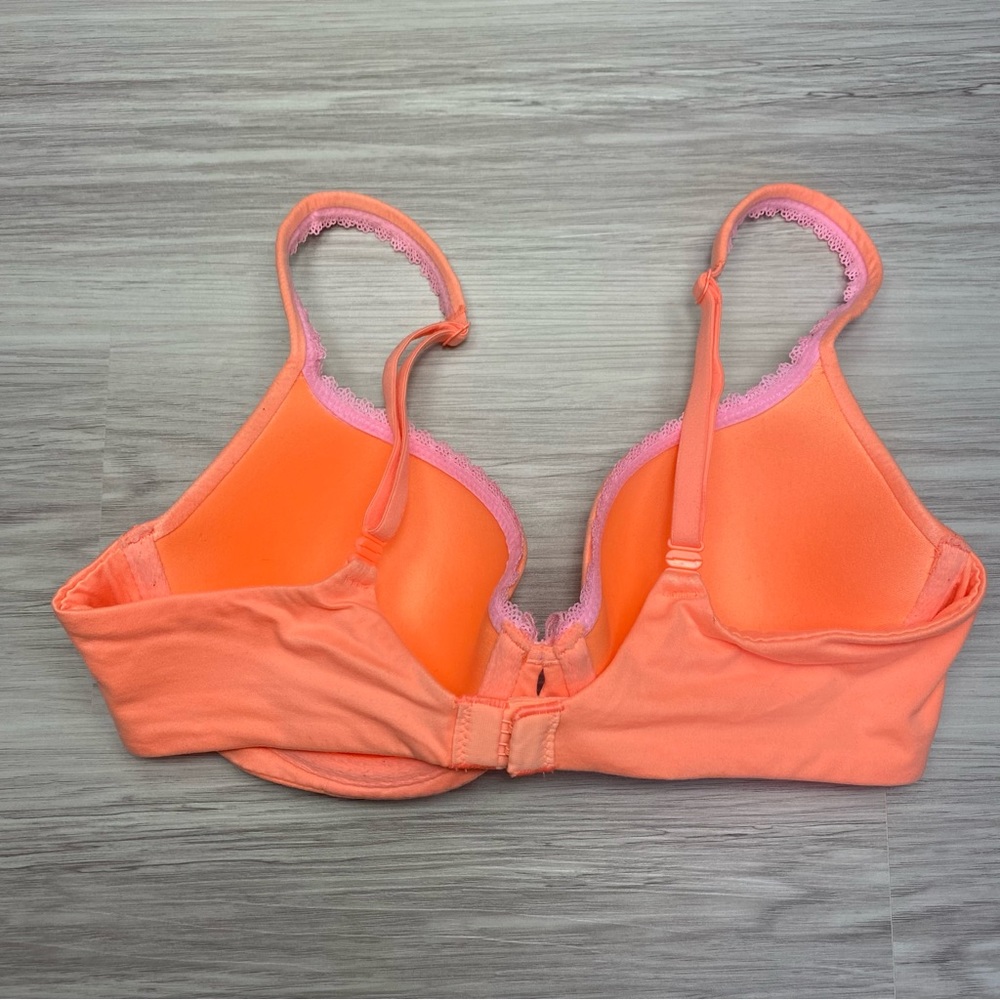 Victoria’s Secret lined Demi orange coral bra with baby pink lace size 34C - Picture 2 of 10